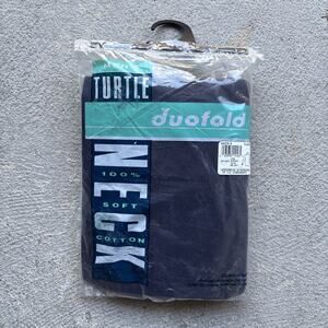 NOS Vintage Duofold Men's Turtle Neck Shirt XL Blue Navy 100% Cotton Lycra